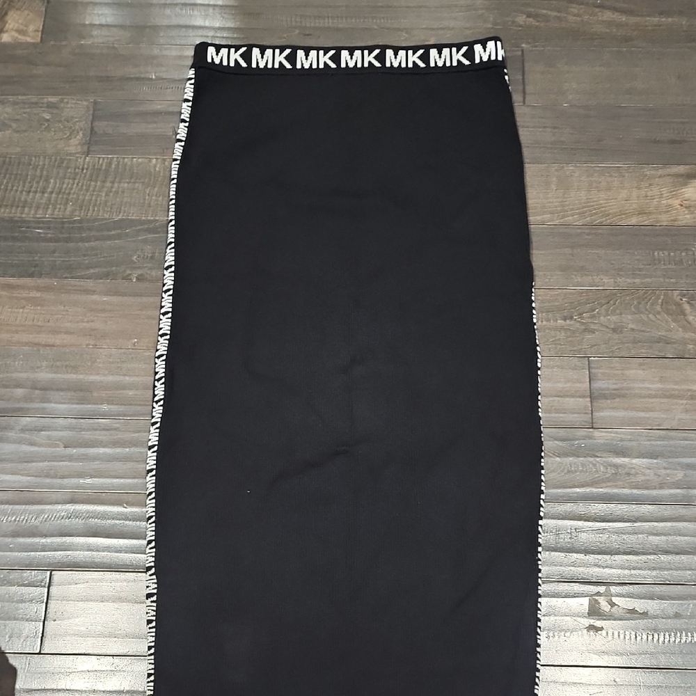 Michael Kors Black Sweater Material Pencil Skirt with MK Logo Trim